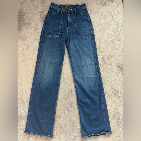 Mother The Patch Maven Heel Wide Leg Jeans in Coastal Colors Size 25 Dark Wash - Picture 1 of 11